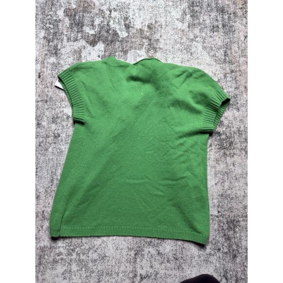 Saks Fifth Avenue Green Open Or Tie Front Caridgan Vest Size S Cashmere Angora - Picture 6 of 6